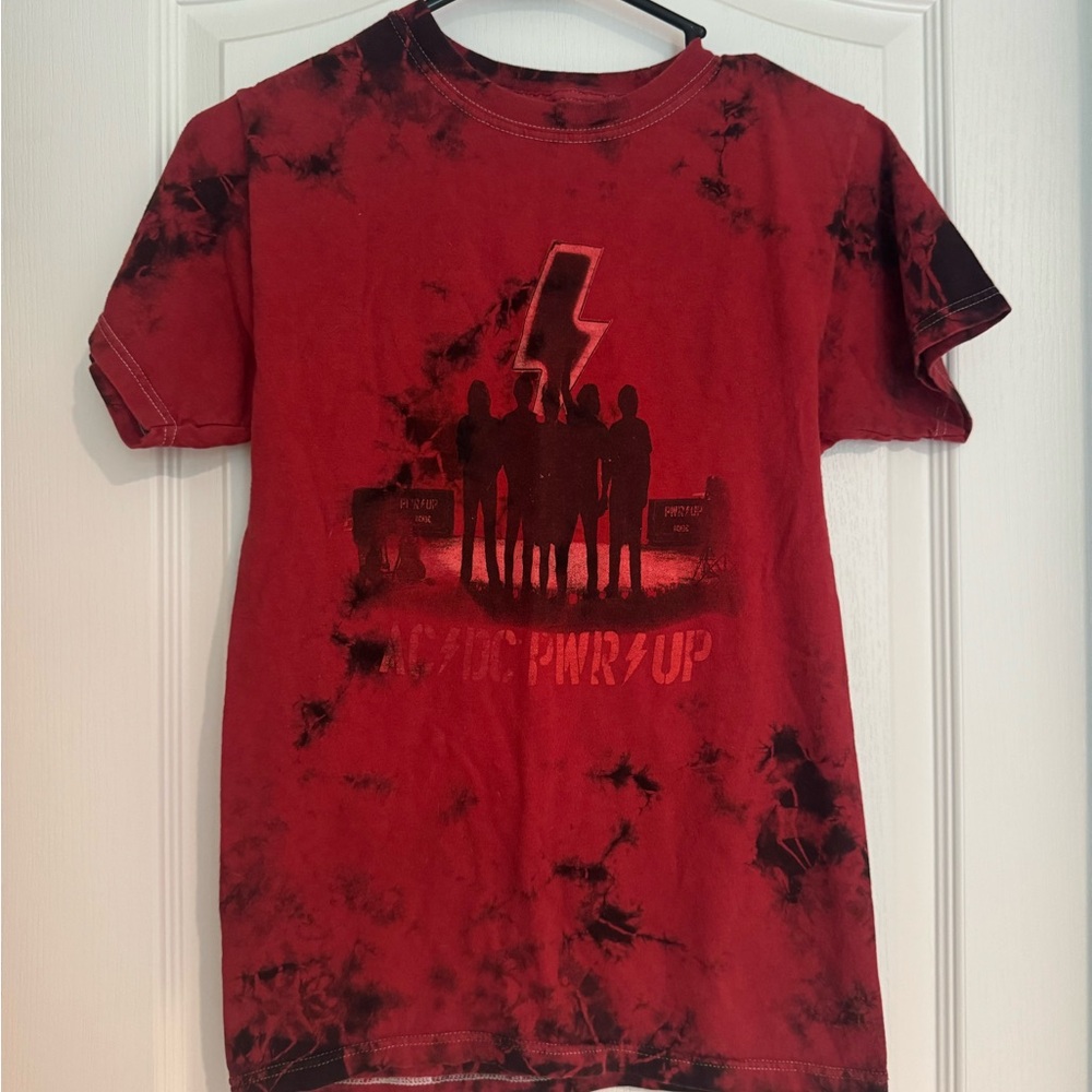 AC/DC Red and Black Short Sleeve Tee with Lightning Graphic